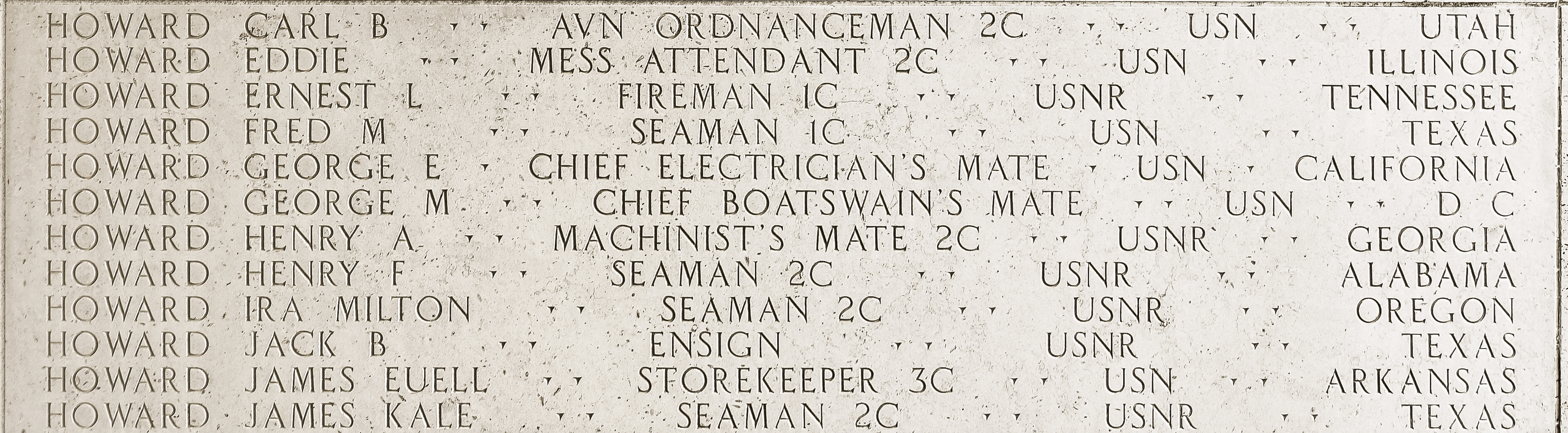 James Euell Howard, Storekeeper Third Class